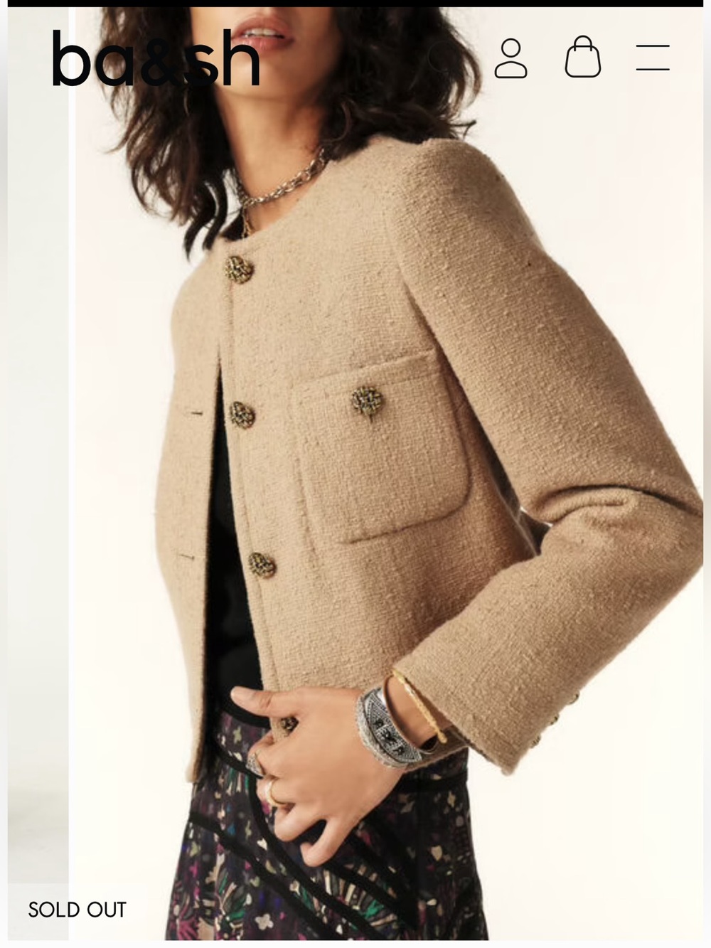 ba&sh Meredith Tweed Jacket Blazer Camel Size 3 / US 8